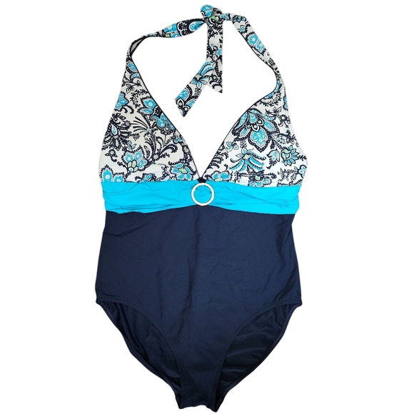 Lauren Ralph Lauren Halter One Piece‎ Swimsuit 14 Beach Vacation Resort Retro - Picture 1 of 4